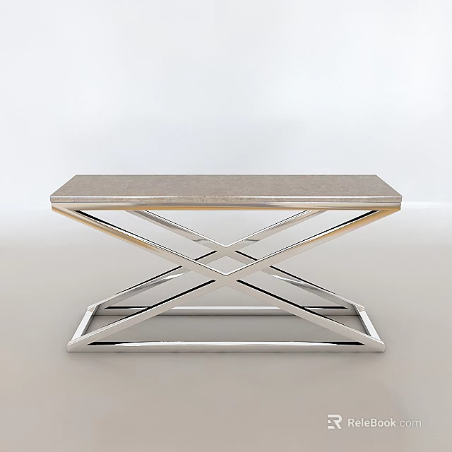 Modern Metal Frame Side Table With Sleek Marble Top And Geometric Cross Base Design 3d model 