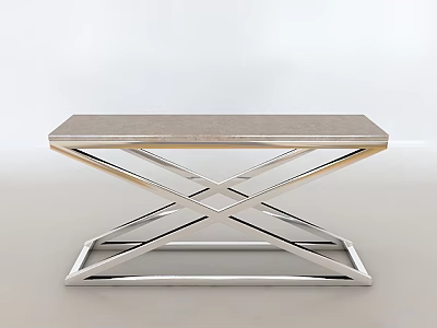 Modern Metal Frame Side Table With Sleek Marble Top And Geometric Cross Base Design 3d model