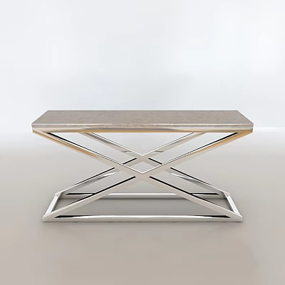 Modern Metal Frame Side Table With Sleek Marble Top And Geometric Cross Base Design 3d model