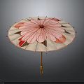 Modern White Canopy Umbrella With Large Pink Floral Pattern And Wooden Handle