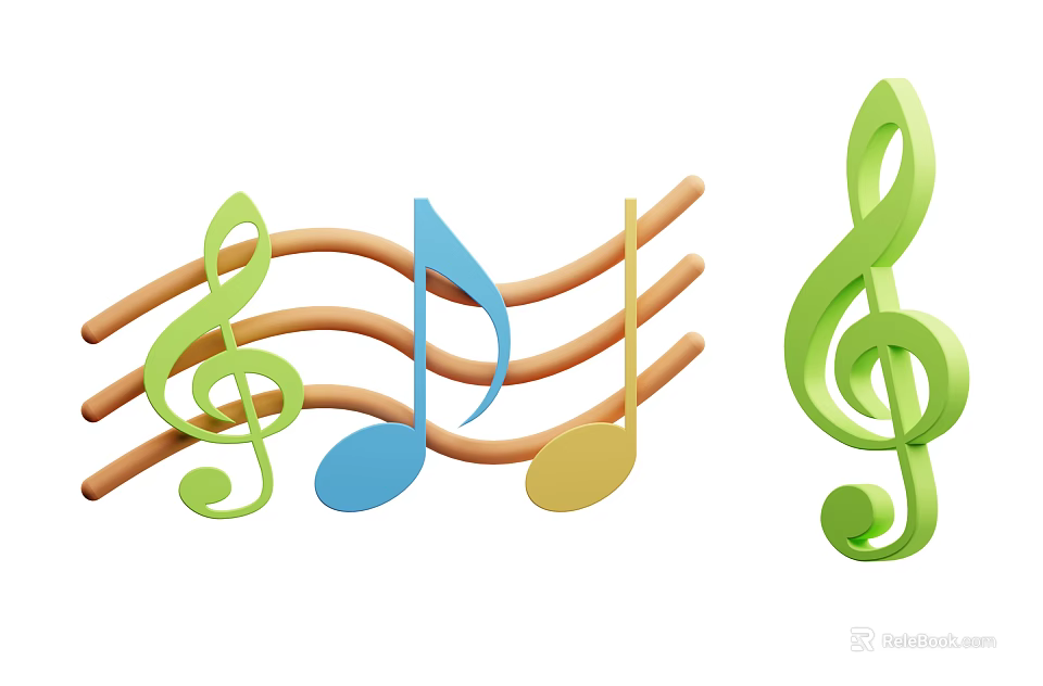Colorful Music Symbols With Treble Clef And Multiple Notes Design Elements 3d model