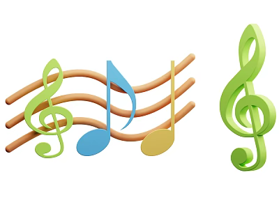 Colorful Music Symbols With Treble Clef And Multiple Notes Design Elements 3d model