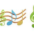 Colorful Music Symbols With Treble Clef And Multiple Notes Design Elements 3d model