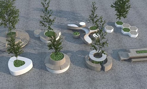 Modern Tree Pool Landscape Seat Tree Pool Seat Stool Shaped Tree Pool Seat Stool 3d model