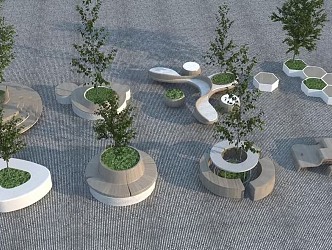 Modern Tree Pool Landscape Seat Tree Pool Seat Stool Shaped Tree Pool Seat Stool 3d model