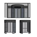 Modern Black Revolving Door Design With Glass Panels And Metal Frame