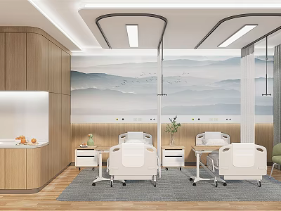 Elegant Modern Hospital Outpatient Clinic Interior Design With Comfortable Seats Medical Equipment And Landscape Murals 3d model