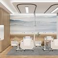 Elegant Modern Hospital Outpatient Clinic Interior Design With Comfortable Seats Medical Equipment And Landscape Murals