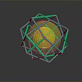 Green Geometric Frame Enclosing Yellow Sphere on Dark Reflective Background 3d model