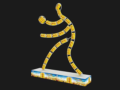 Popular Photo Spot With Yellow Human Figure Sculpture And Decorative Base 3d model