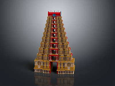 Cartoon Traditional Temple Scene With Red Gold Multi Layered Ornate Structure 3d model