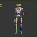 Detailed Blue And White Humanoid Robot With Mechanical Limbs Standing In Dark Background