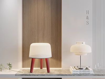Modern Table Lamp With White Lampshade And Metal Stand On Tabletop With Stack Of Books 3d model
