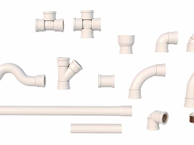 White PVC Pipe Fittings Including Elbows Tees Straight Tubes And Connectors 3d model