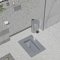 Gray Squat Toilet in Modern Bathroom Interior With Marble Wall and Tile Floor