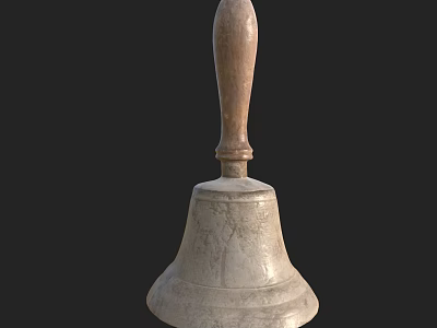 Vintage Metal Bell With Wooden Handle As Decorative Musical Instrument 3d model