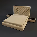 Beige Double Bed With Tufted Headboard And Side Drawers Modern Design 3d model