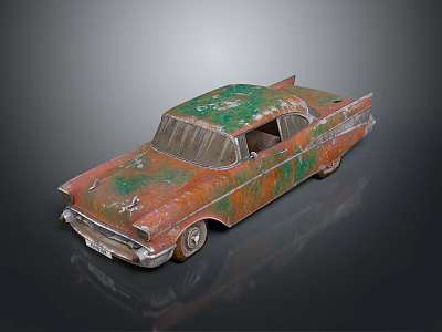 Vintage Rusted Car With Green And Orange Rust On Weathered Body 3d model