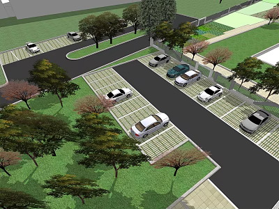 Eco Friendly Parking Lot With Landscaped Trees And Green Parking Spaces 3d model