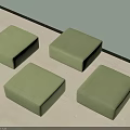 Four Green Fabric Sofa Stools Placed On Light Colored Floor Near Wall 3d model