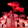 Red Fish Shaped Lantern Art Installation With Firework Like Lights And Night Sky 3d model