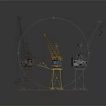 Three Scale Crane Models with Yellow and Gray Bodies Display on Gray Background 3d model