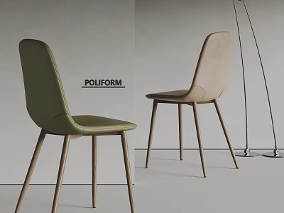 POLIFORM Modern Green And Beige Leather Dining Chairs With Slim Wooden Legs 3d model
