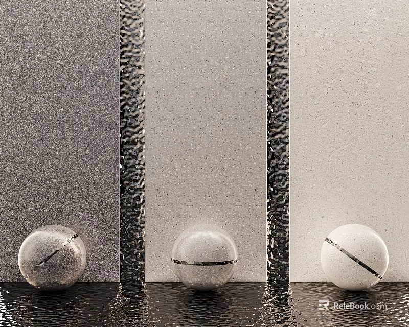 Textured Floor Tiles Display With Decorative Spheres 3d model 