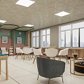 Bright Lounge Area Interior With White Chairs Gray Sofa Large Windows And Wall Art
