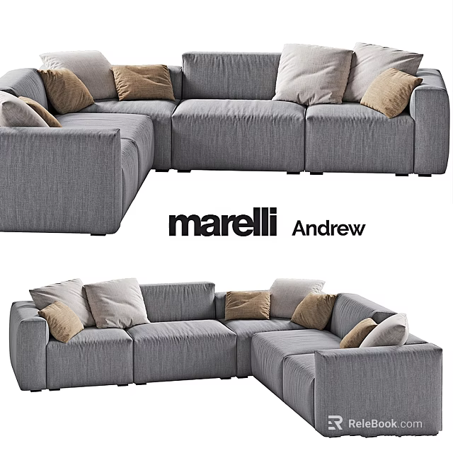 Modern Grey Corner Sofa Set With Beige And Brown Decorative Cushions 3d model 