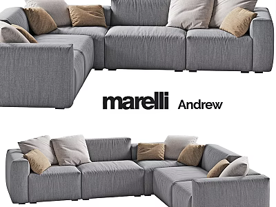 Modern Grey Corner Sofa Set With Beige And Brown Decorative Cushions 3d model