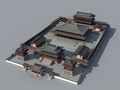 Ancient Chinese Architecture With Traditional Courtyard Multiple Buildings And Symmetrical Roofs 3d model