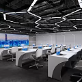 Modern Conference Room Interior Design With Long Tables White Chairs And Blue Screen
