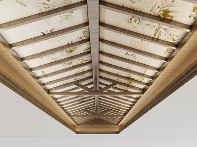 Traditional Wooden Ceiling Design With Decorative Beams And Intricate Patterns 3d model