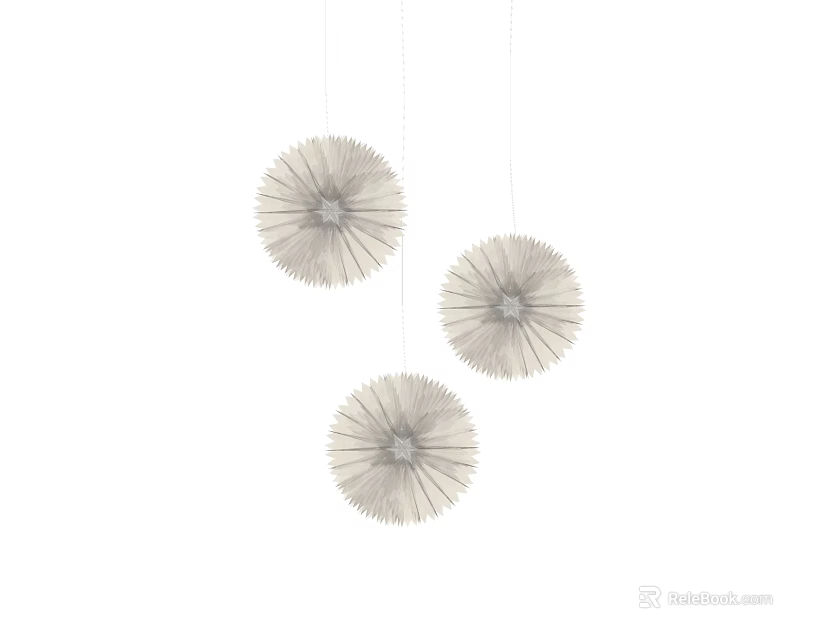Hanging Decorative Ornament Set With Three Radial Design Pieces In White 3d model 