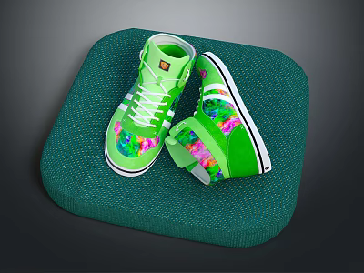 Green High Top Shoes With Colorful Decorations White Laces On Green Mat 3d model