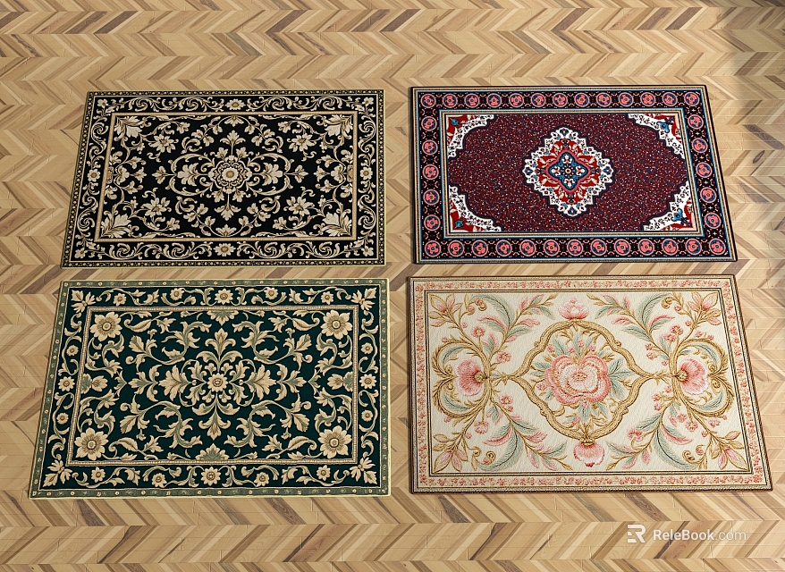 Various Patterns and Colors of Traditional Square Rugs for Home Decoration 3d model 
