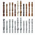 Various Wooden And Gray Balusters With Decorative And Simple Architectural Designs