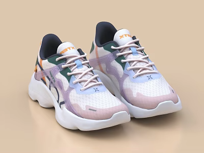 Stylish Casual Sneakers With Camouflage Pattern Mesh Upper Light Colored Laces And White Sole 3d model