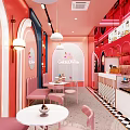 Pink Dessert Shop Interior Design With Arched Decor White Tables Chairs And Counter