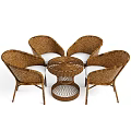 Woven Rattan Outdoor Table Set With Matching Chairs And White Cushions