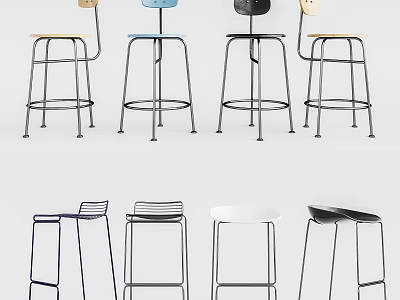Modern Ergonomic Bar Stools With Metal Frame Colorful Seats For Kitchen Island And Home Bar 3d model