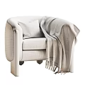 Brown Velvet Armchair with Wooden Legs Pillow and Fringe Blanket