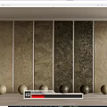 Textured Background Wall With Neutral Tones Panels And Decorative Spheres On Wooden Floor