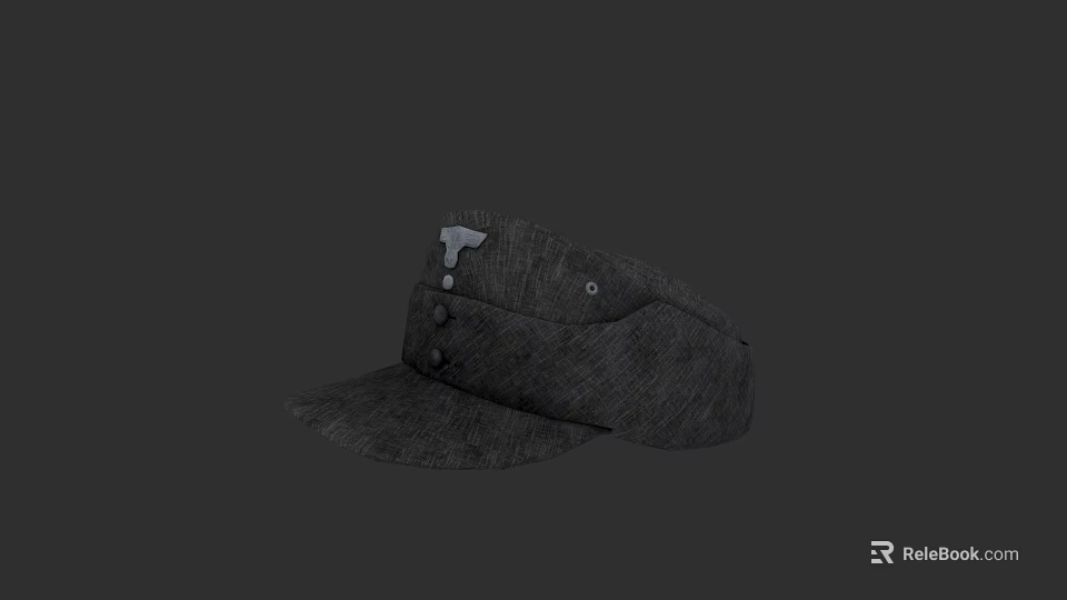 Gray Cloth Cap With Decorative Buttons And Badge Classic Fashion Accessory For Daily Wear 3d model 