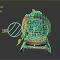 Ornamental Sphere Sculpture With Blue Green Surface Golden Base Circular Gold Element And Metal Frame