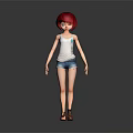 Game And Movie Character With Red Hair White Tank Top Denim Shorts Brown Boots