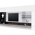 Modern TV Wall Design With White Cabinets Black Section Flat Screen TV And Fireplace