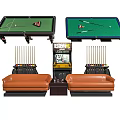 Game Room With Pool Tables Arcade Machine And Comfortable Brown Sofas 3d model