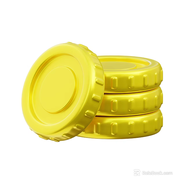 Yellow Plastic Bottle Caps Decorative Ornament Set With Stacked And Reversed Design 3d model 